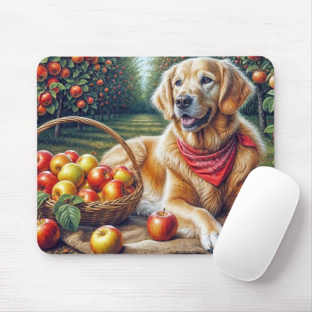 Tapis De Souris Golden Retriever dans Apple Orchard (Avec souris)