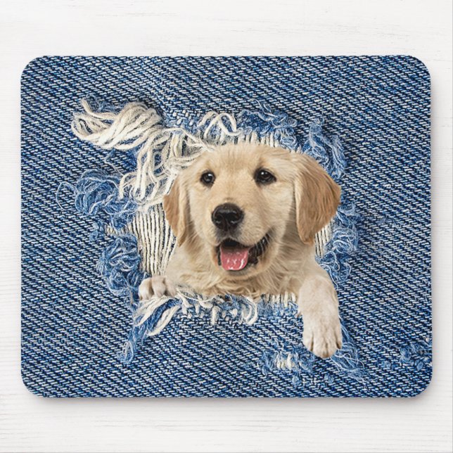 Tapis De Souris Golden Retriever dans Denim Hole (Devant)