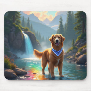 Tapis De Souris Golden Retriever dans un Imaginaire Rainbow River