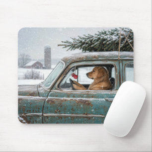 Tapis De Souris Golden Retriever dans une vieille voiture avec un