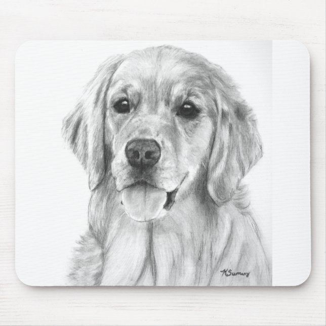 Tapis De Souris Golden retriever dessinant Mousepad (Devant)