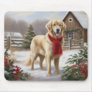 Tapis De Souris Golden Retriever Dog in Snow Christmas