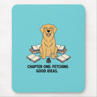 Tapis De Souris Golden Retriever Écrivain Livre Amour Encre Bleu A