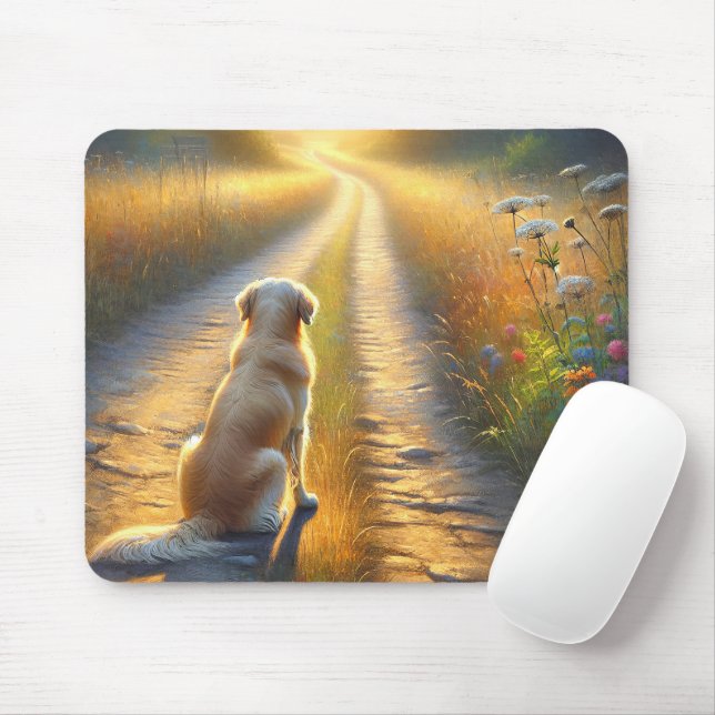 Tapis De Souris Golden Retriever En Attente Sur Une Route Sale (Avec souris)