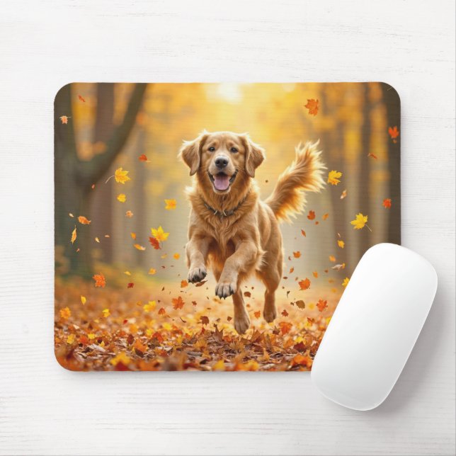 Tapis De Souris Golden Retriever En Automne Woods (Avec souris)