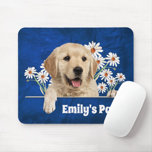 Tapis De Souris Golden Retriever et les marguerites en cuir (Avec souris)