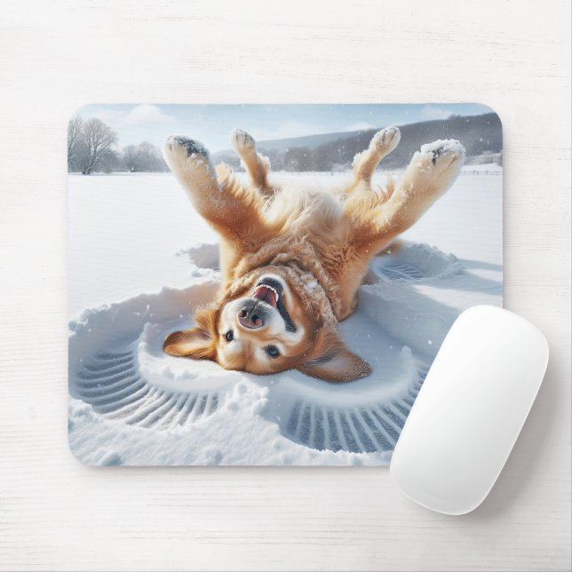 Tapis De Souris Golden Retriever faire un ange de neige (Avec souris)