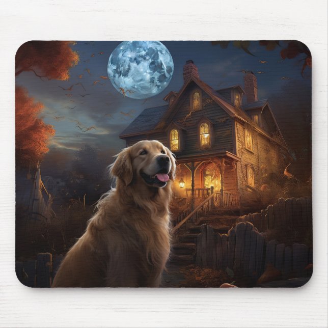 Tapis De Souris Golden Retriever Halloween Effrayant (Devant)