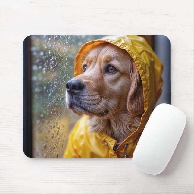 Tapis De Souris Golden Retriever in a Rain Slick (Avec souris)