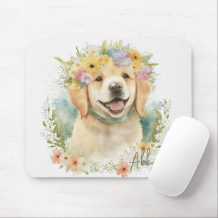 Tapis De Souris Golden Retriever in Floral Wreath
