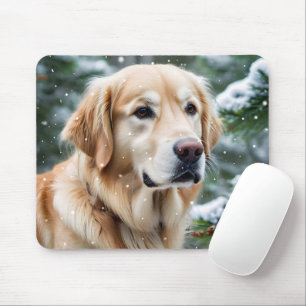 Tapis De Souris Golden Retriever in Snowflakes