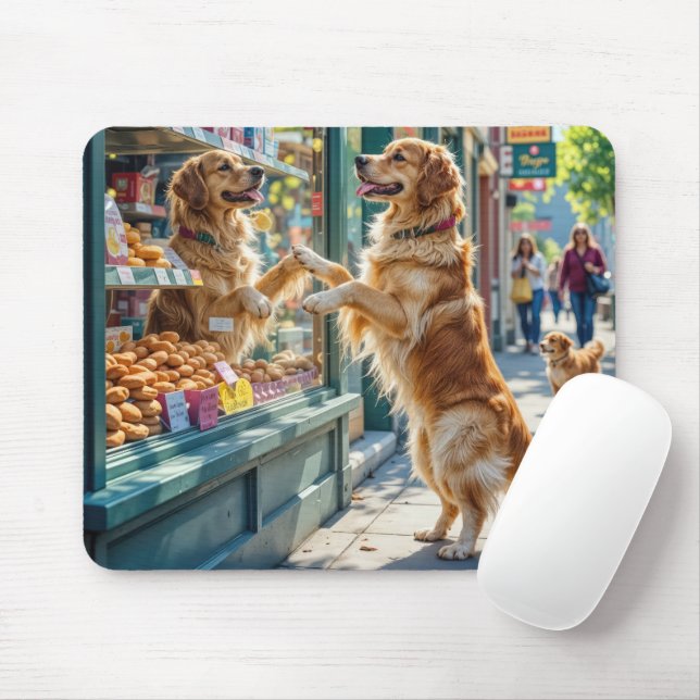 Tapis De Souris Golden Retriever Looking Into a Bakery Window (Avec souris)