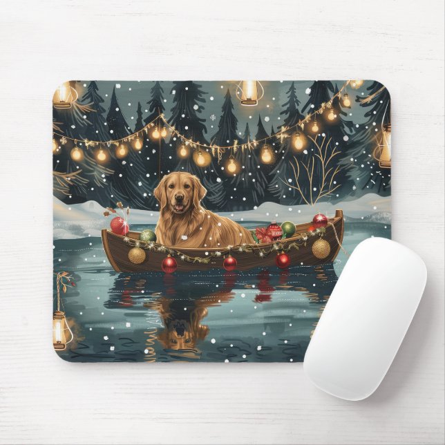 Tapis De Souris Golden Retriever Noël Festive Voyage (Avec souris)