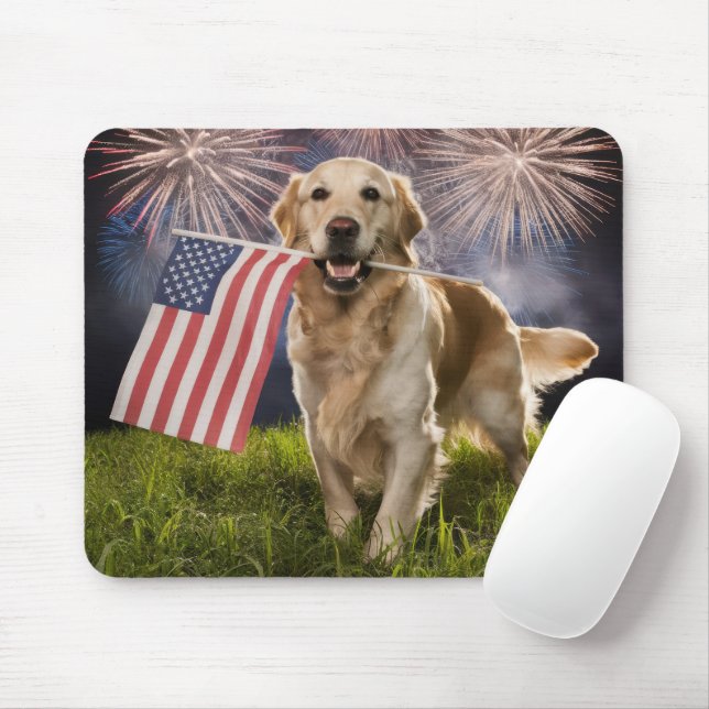 Tapis De Souris Golden Retriever patriotique (Avec souris)