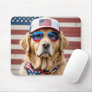 Tapis De Souris Golden Retriever patriotique américain
