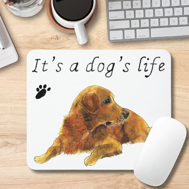 Tapis De Souris Golden Retriever Peinture Chiens Vie Drôle Slogan (Funny dog quote and cute golden retriever watercolor illustration mouse mat)