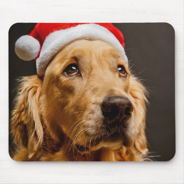 Tapis De Souris Golden retriever posant pour son Noël (Devant)