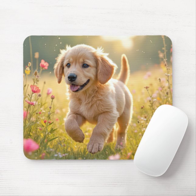 Tapis De Souris Golden Retriever Pup In a Summer Field (Avec souris)