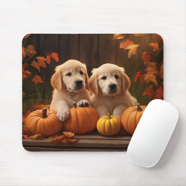 Tapis De Souris Golden Retriever Puppy Automne Citrouille de plais (Avec souris)