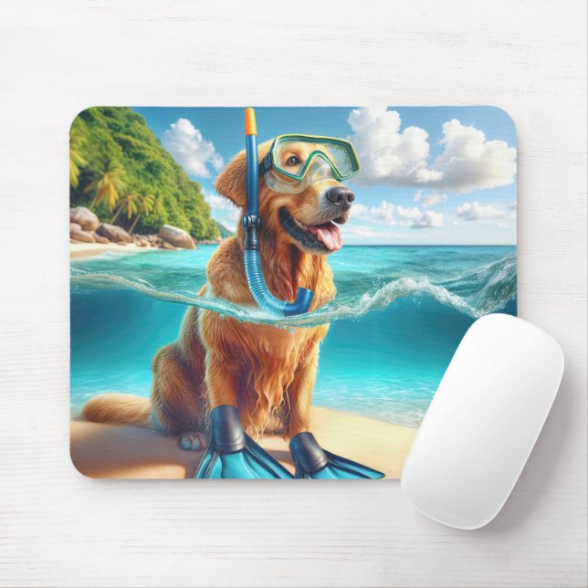 Tapis De Souris Golden Retriever Scuba Diver (Avec souris)