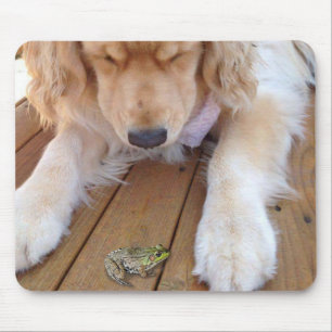 Tapis De Souris Golden Retriever Un regard sur une grenouille