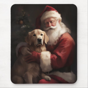 Tapis De Souris Golden Retriever with Santa Clause Christmas