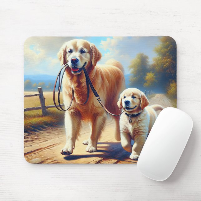 Tapis De Souris Golden Retrievers Out for a Walk (Avec souris)