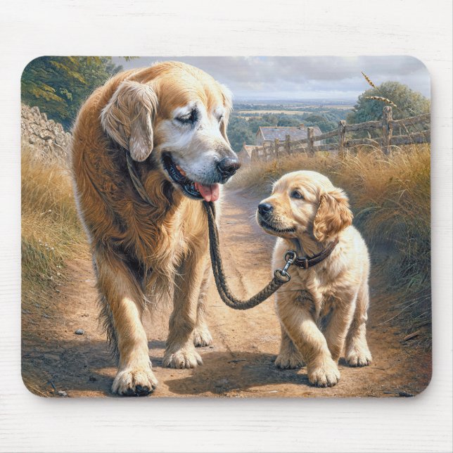 Tapis De Souris Golden Retrievers Walking on a Country Road (Devant)