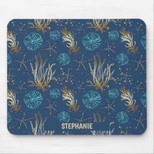 Tapis De Souris Golden Starfish & Coral Reef Motif sur Blue