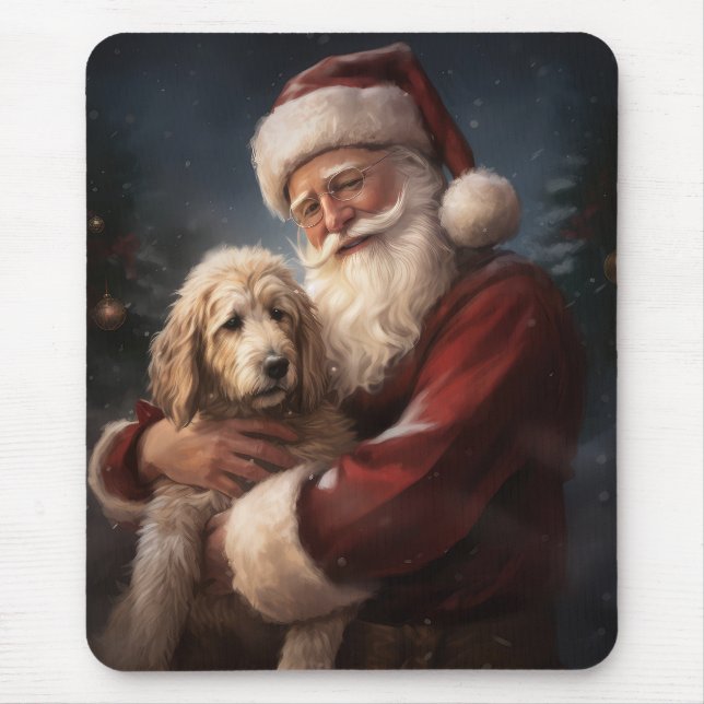 Tapis De Souris Goldendoodle avec Noël Festif du Père Noël (Devant)
