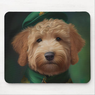 Tapis De Souris Goldendoodle Dog en tenue de la Saint Patrick