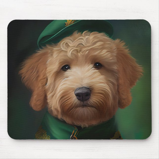 Tapis De Souris Goldendoodle Dog en tenue de la Saint Patrick (Devant)