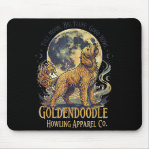 Tapis De Souris Goldendoodle hurlant à la lune art de chien vintag