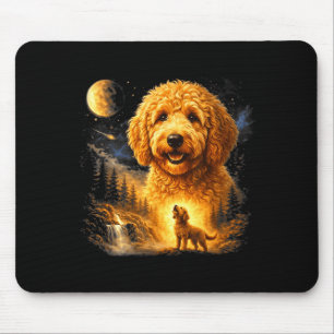 Tapis De Souris Goldendoodle hurlant à la lune vintage mystique
