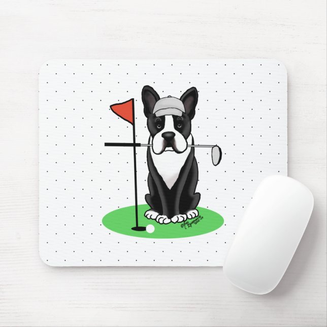 Tapis De Souris Golf Boston Terrier Chien (noir) mignon (Avec souris)