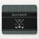 Tapis De Souris Golf Monogramme Nom initial Heritage Green<br><div class="desc">Monogramme de golf personnalisé Nom initial Heritage Green Striped Mousepad. Dispose de clubs de golf personnalisables et boule monogramme initial, année établie, nom de famille et motif rayé. Vous pouvez customiser tous les textes, polices et couleurs avec les outils fournis dans le menu de personnalisation de Zazzle. Nous vous invitations...</div>