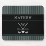 Tapis De Souris Golf Monogramme Nom initial Heritage Green<br><div class="desc">Monogramme de golf personnalisé Nom initial Heritage Green Striped Mousepad. Dispose de clubs de golf personnalisables et boule monogramme initial, année établie, nom de famille et motif rayé. Vous pouvez customiser tous les textes, polices et couleurs avec les outils fournis dans le menu de personnalisation de Zazzle. Nous vous invitations...</div>