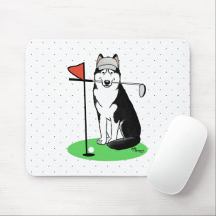 Tapis De Souris Golf Sibérien Husky (noir) Chien Jouant Mal Drôle