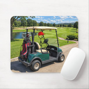 Tapis De Souris Golfeur bonhomme allumette dans un chariot de golf