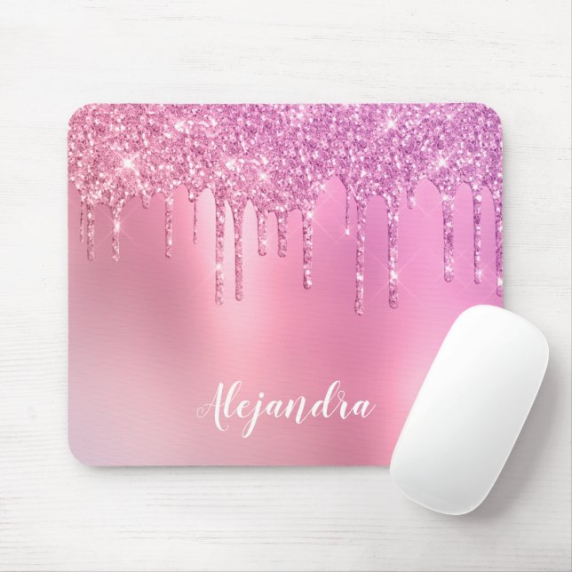 Tapis De Souris Gorgeous pink rose gold & purple glitter drips (Avec souris)