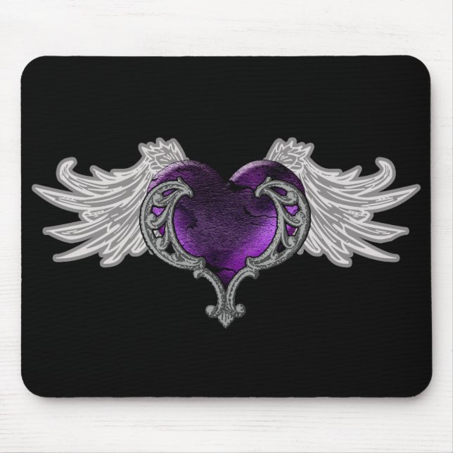 Tapis De Souris Goth Coeur pourpre avec Ange Ailes Mousepad (Devant)