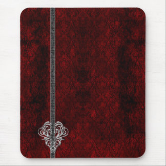 Tapis De Souris Goth Red Silver Heart Damask