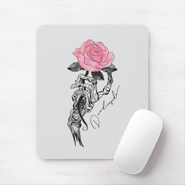 Tapis De Souris Goth Squelette Main Avec Rose Rose Rose | Décès à  (Avec souris)