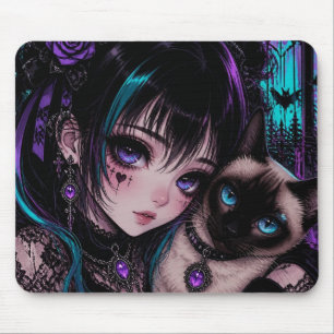 Tapis De Souris Gothique Emo   Fille Anime & Chat