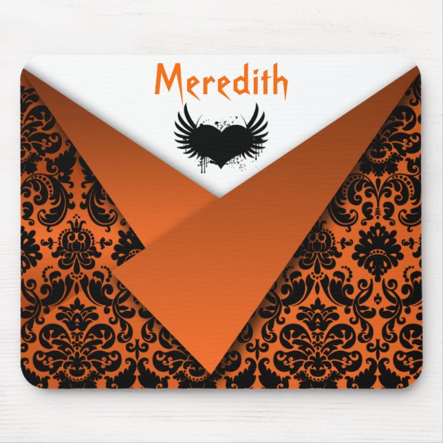 Tapis De Souris Gothique Orange et Noir Damas Mousepad (Devant)