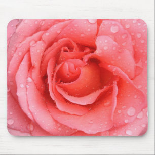 Tapis De Souris Gouttes d'eau de rose rose rouge romantique