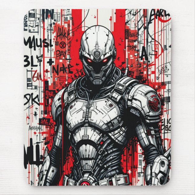 Tapis De Souris Graffiti guerrier Cyberpunk Mousepad - Rouge, Noir (Devant)