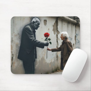 Tapis De Souris Graffiti Old Man Avec Rose Rouge