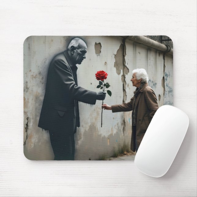 Tapis De Souris Graffiti Old Man Avec Rose Rouge (Avec souris)