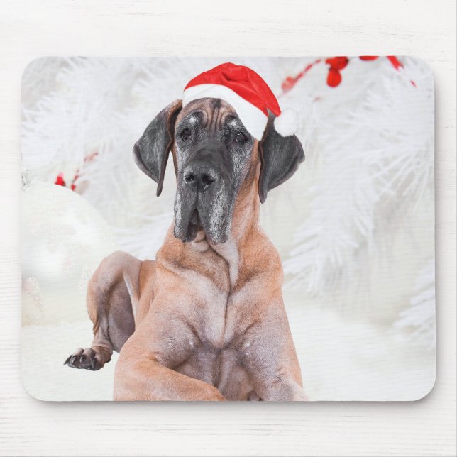 Tapis De Souris Grand chien Danse Casquette Joyeux Noël (Devant)